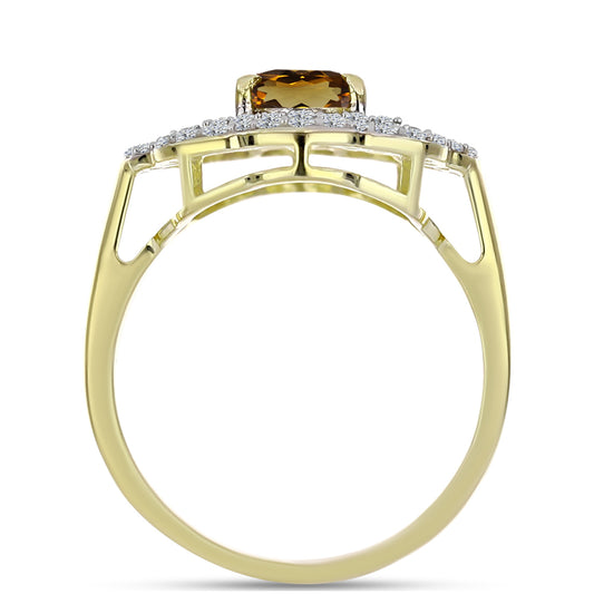 Anel de Prata com Banho de Ouro com Quartzo Cognac e Topázio Branco  Contraste: Cabeca de Veado (800)