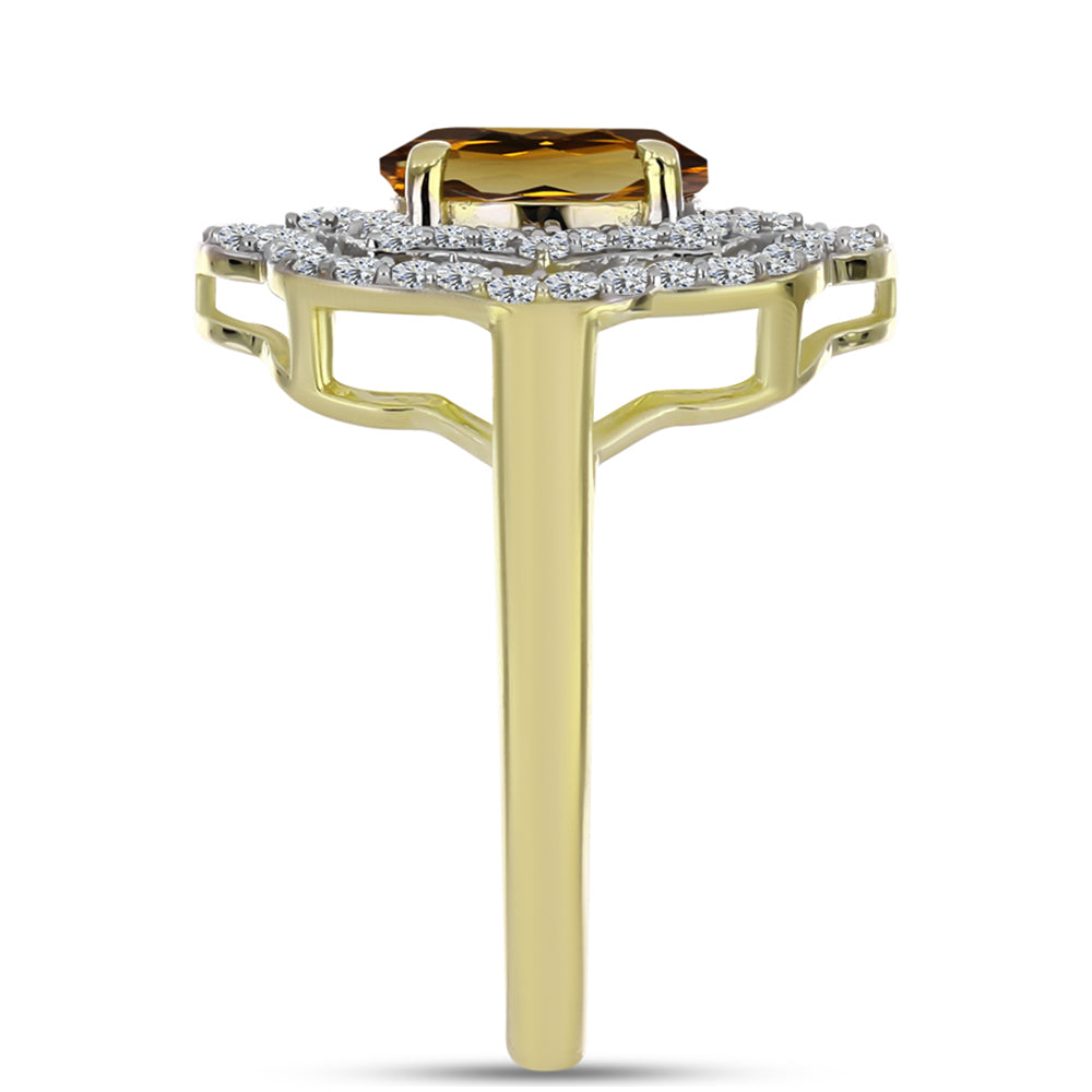 Anel de Prata com Banho de Ouro com Quartzo Cognac e Topázio Branco  Contraste: Cabeca de Veado (800) 4 