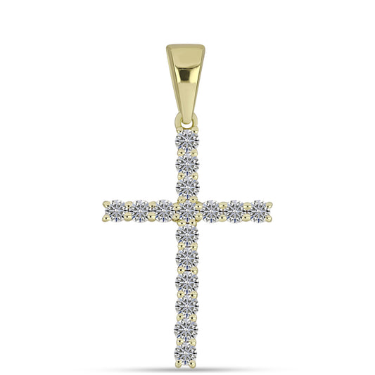 Cruz Pendente de Prata com Banho de Ouro com Diamante certificado e cultivado em laboratório