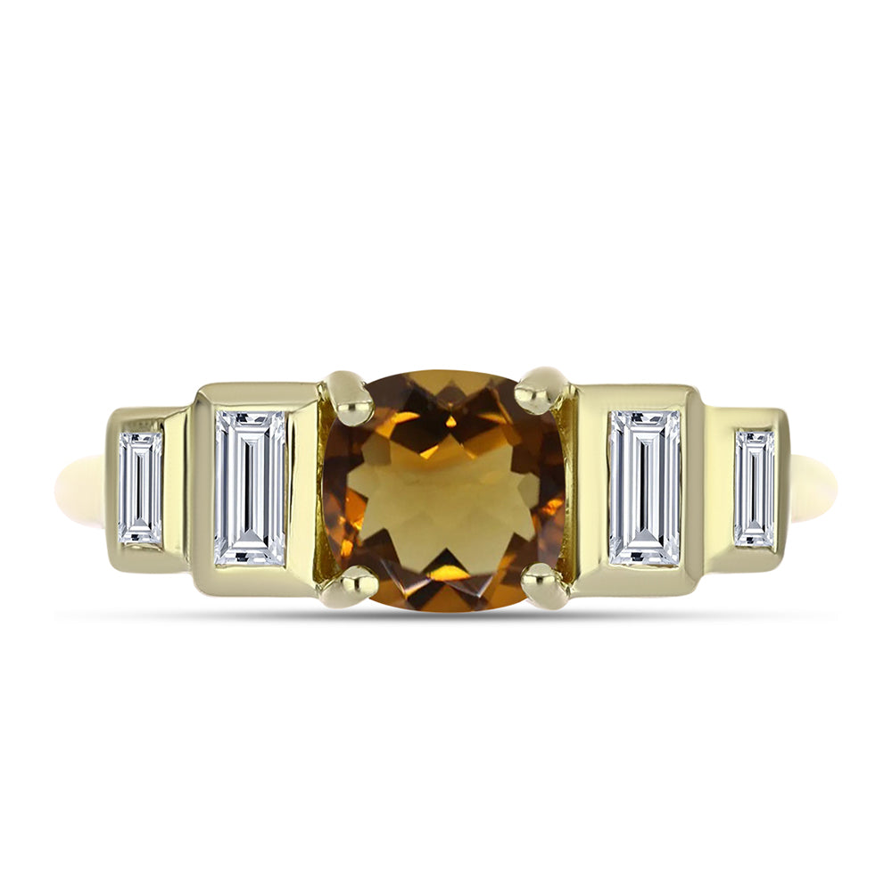 Anel de Prata com Banho de Ouro com Quartzo Cognac e Zircão Branco