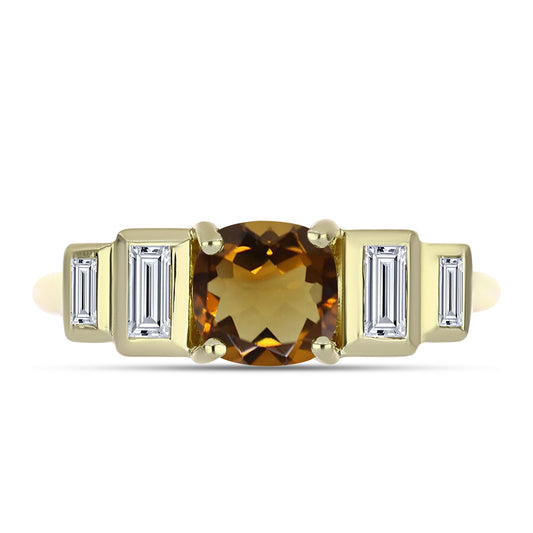 Anel de Prata com Banho de Ouro com Quartzo Cognac e Zircão Branco