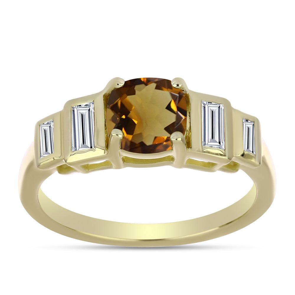 Anel de Prata com Banho de Ouro com Quartzo Cognac e Zircão Branco