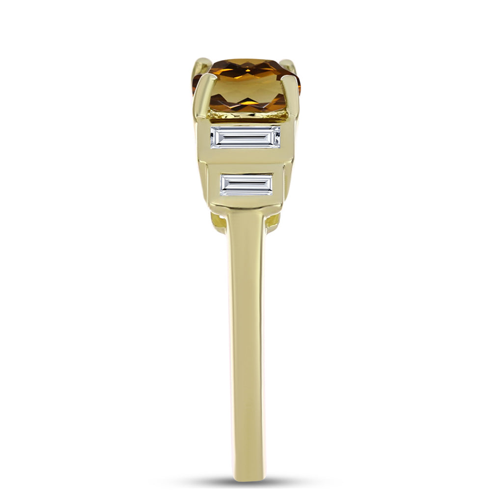 Anel de Prata com Banho de Ouro com Quartzo Cognac e Zircão Branco