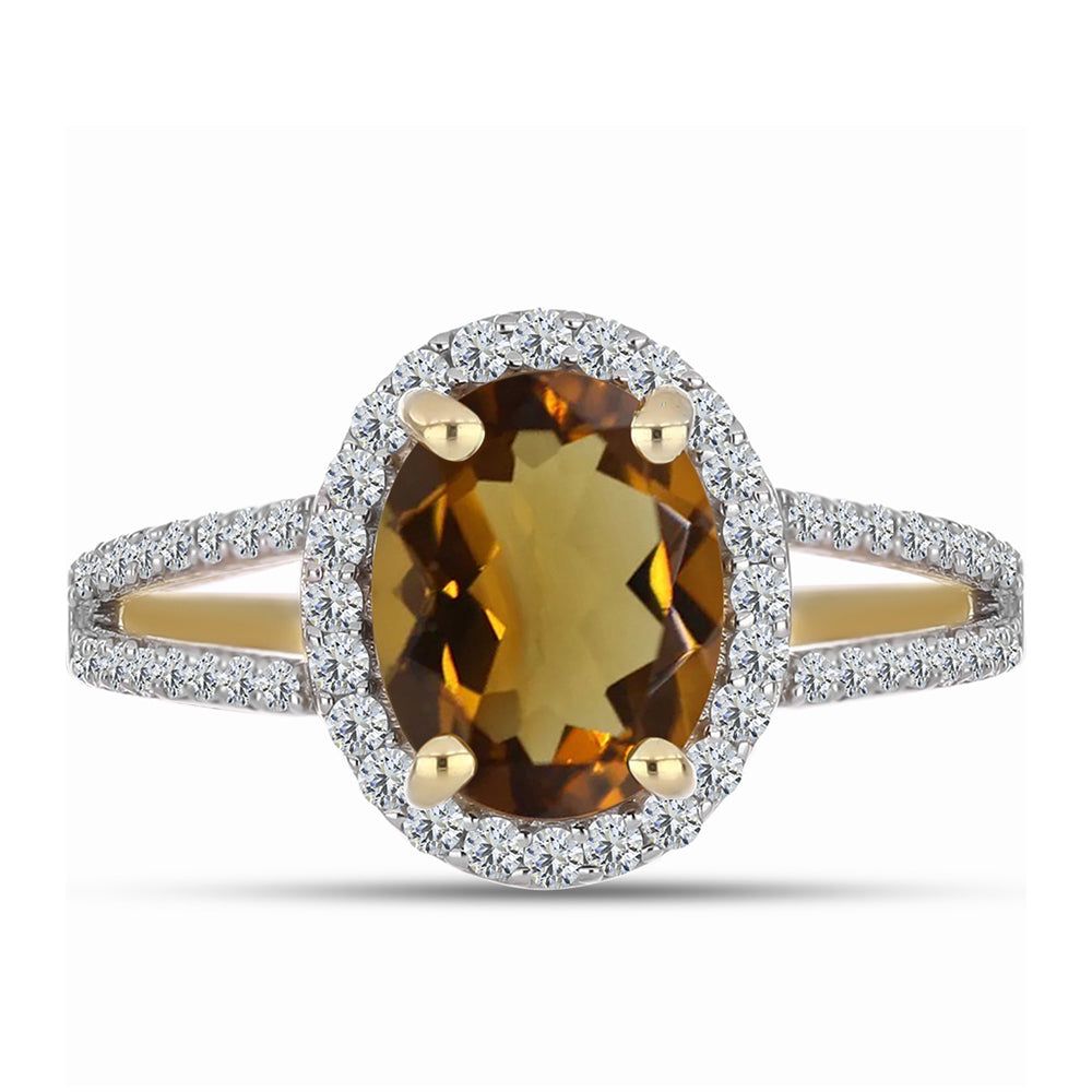 Anel de Prata com Banho de Ouro com Quartzo Cognac e Topázio Branco