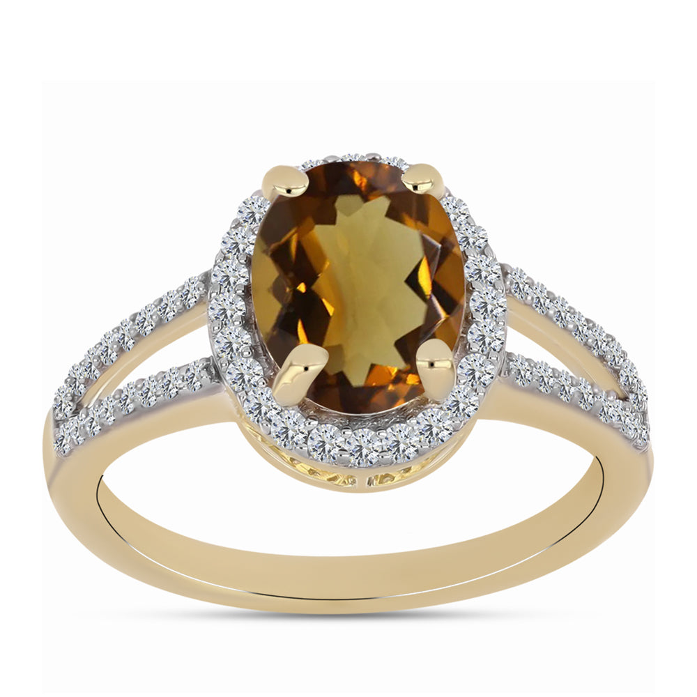 Anel de Prata com Banho de Ouro com Quartzo Cognac e Topázio Branco