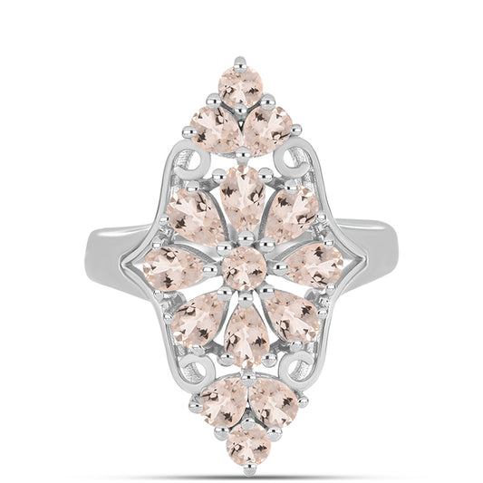 Anel de Prata com Morganita de Gozareh  Contraste: Cabeca de Veado (800)