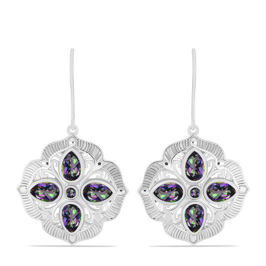 Brincos de Prata com Quartzo Verde Místico do Brasil  Contraste: Cabeca de Veado (800)