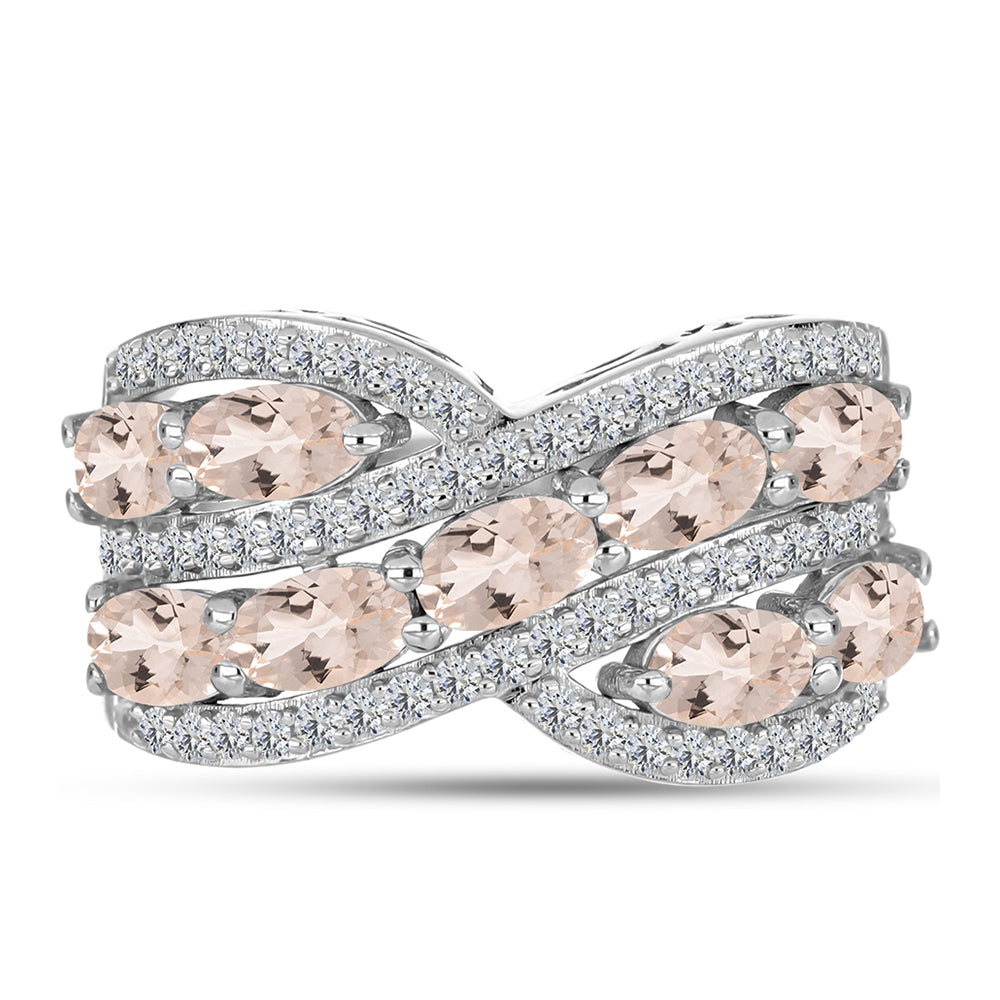 Anel de Prata com Morganita de Gozareh e Topázio Branco  Contraste: Cabeca de Veado (800) 1 