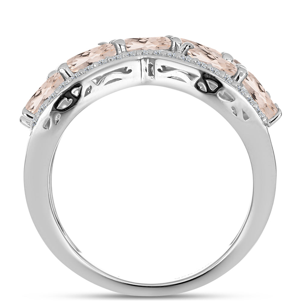 Anel de Prata com Morganita de Gozareh e Topázio Branco  Contraste: Cabeca de Veado (800) 2 