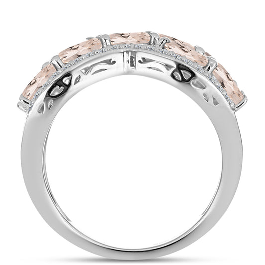 Anel de Prata com Morganita de Gozareh e Topázio Branco  Contraste: Cabeca de Veado (800)