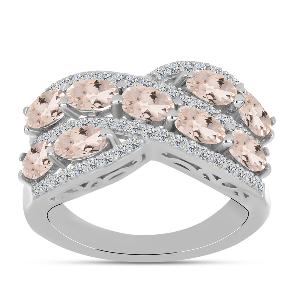 Anel de Prata com Morganita de Gozareh e Topázio Branco  Contraste: Cabeca de Veado (800) 3 