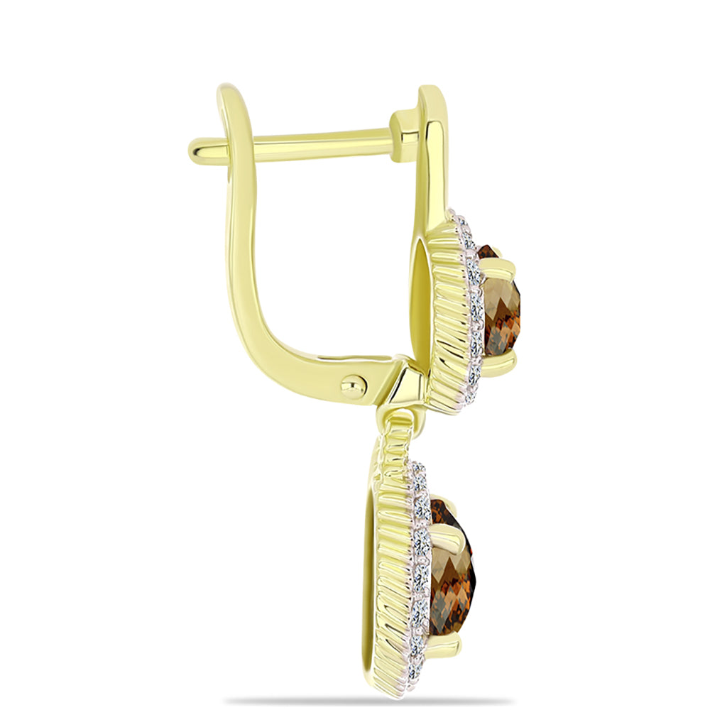 Brincos de Prata com Banho de Ouro com Quartzo Cognac e Topázio Branco  Contraste: Cabeca de Veado (800) 2 