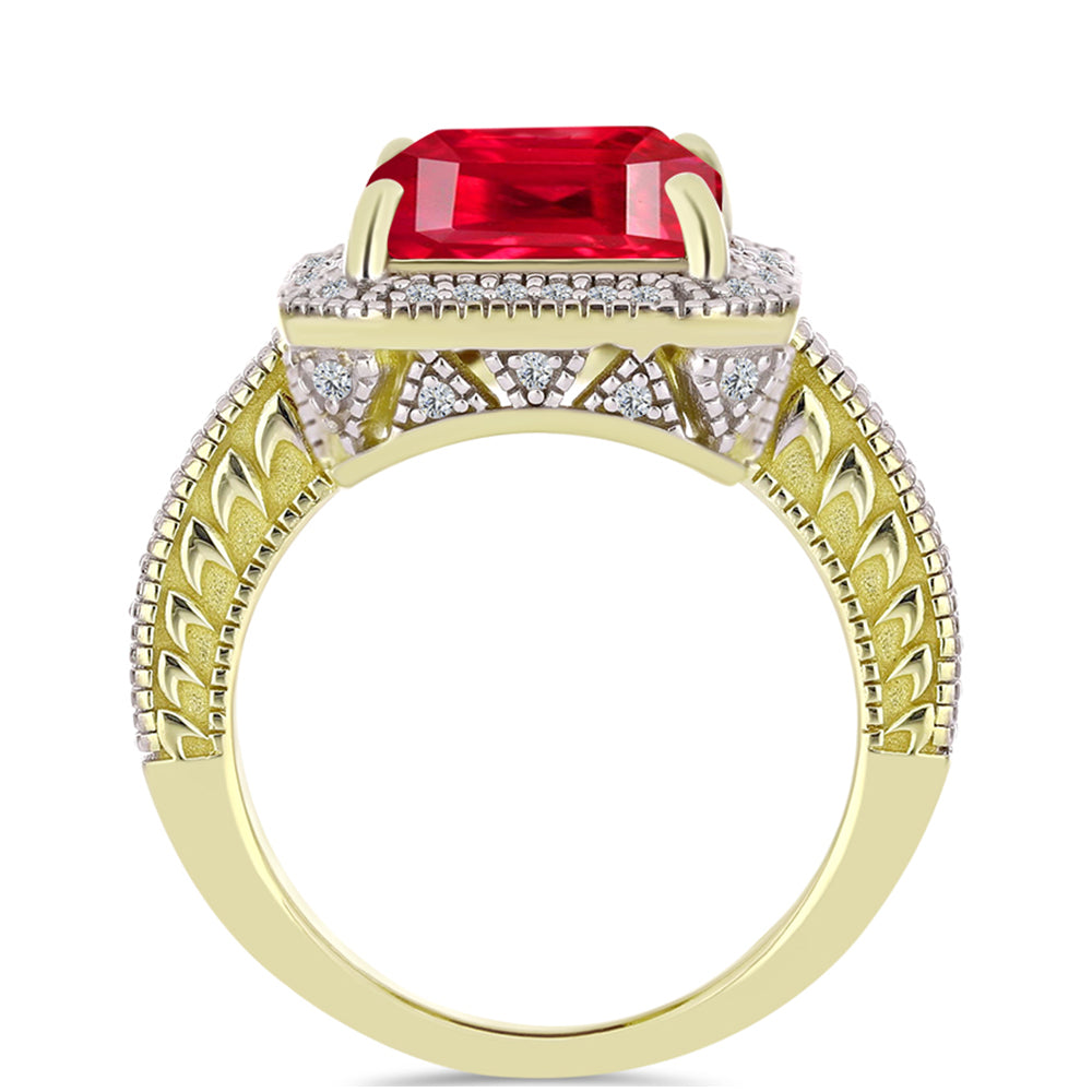 Anel de Prata com Banho de Ouro com Ágata Vermelha e Topázio Branco  Contraste: Cabeca de Veado (800)