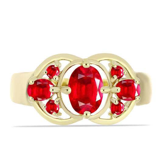 Anel de Prata com Banho de Ouro com Ágata Vermelha