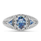 Anel de Prata com Moissanite Azul Oceano  Contraste: Cabeca de Veado (800)