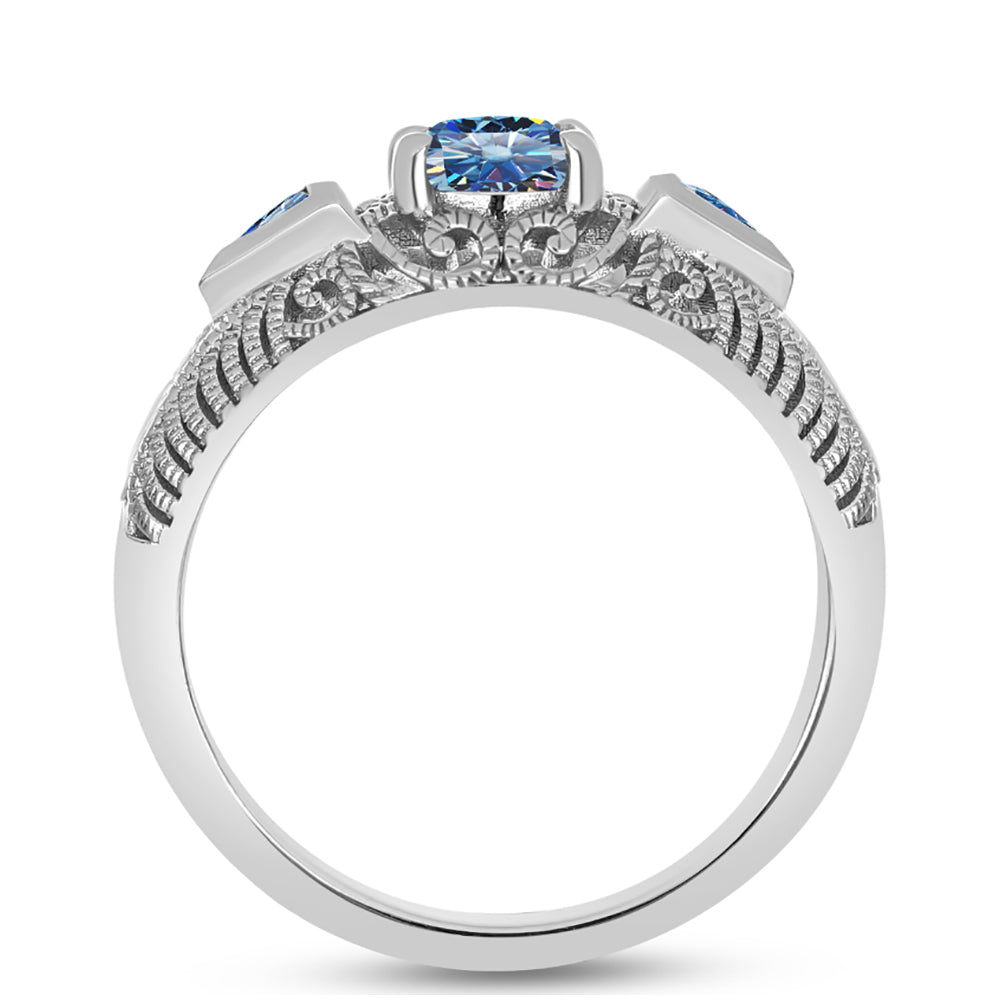 Anel de Prata com Moissanite Azul Oceano  Contraste: Cabeca de Veado (800) 2 