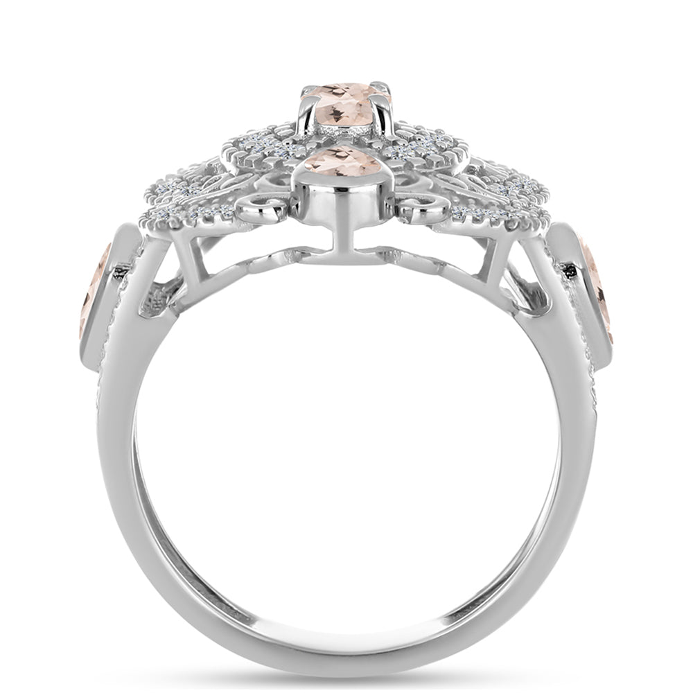 Anel de Prata com Morganita de Gozareh e Topázio Branco  Contraste: Cabeca de Veado (800) 2 