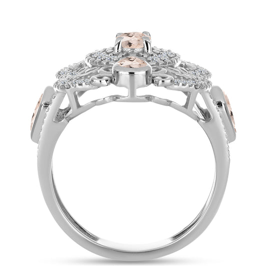 Anel de Prata com Morganita de Gozareh e Topázio Branco  Contraste: Cabeca de Veado (800)