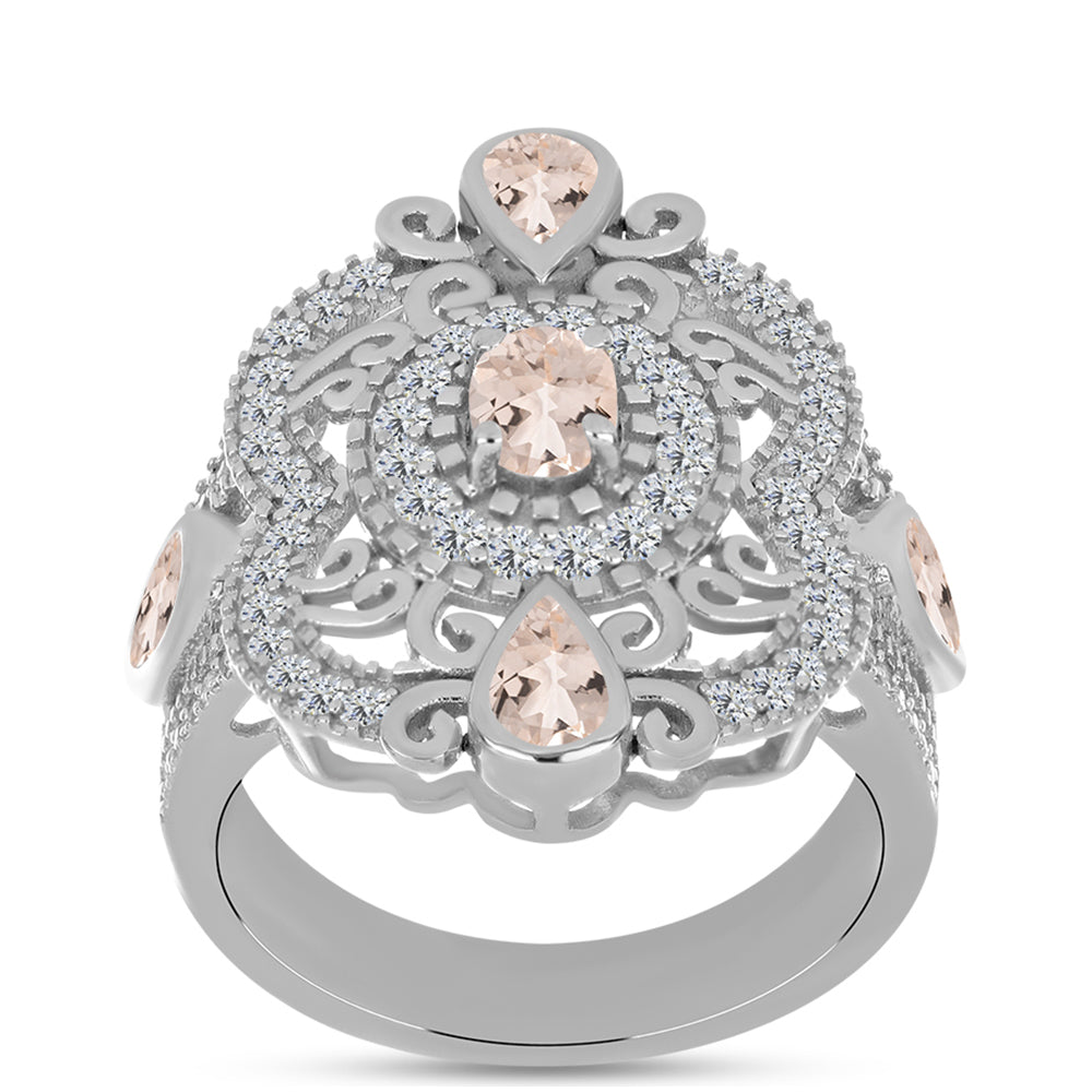 Anel de Prata com Morganita de Gozareh e Topázio Branco  Contraste: Cabeca de Veado (800) 3 