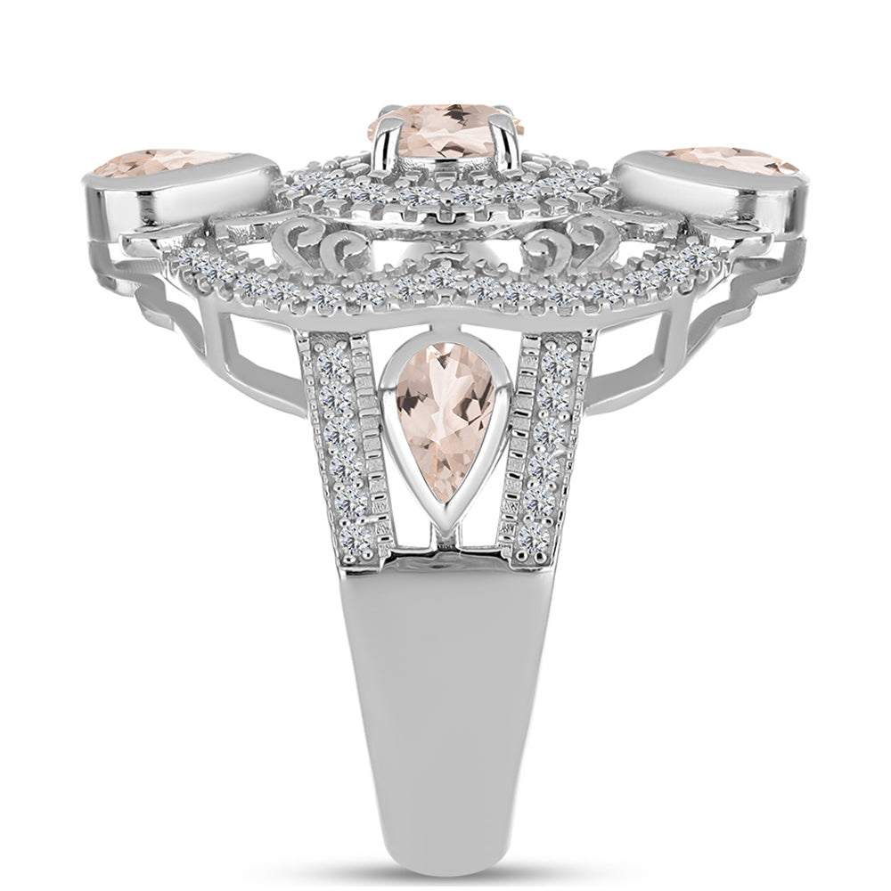 Anel de Prata com Morganita de Gozareh e Topázio Branco  Contraste: Cabeca de Veado (800) 4 