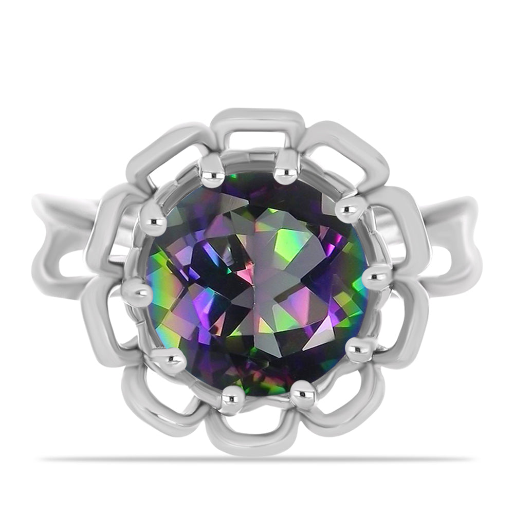 Anel de Prata com Quartzo Verde Místico do Brasil  Contraste: Cabeca de Veado (800) 1 