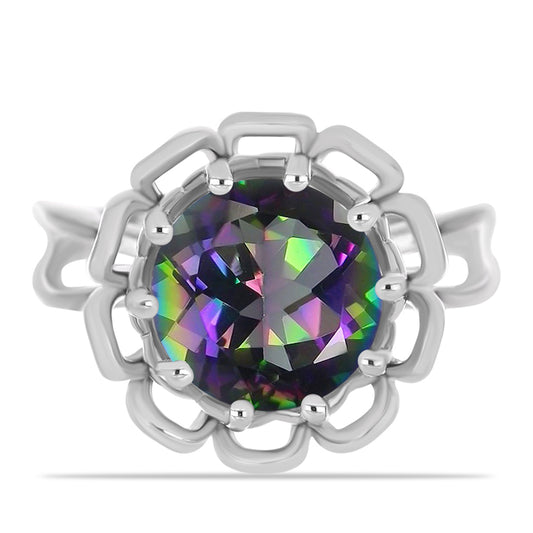 Anel de Prata com Quartzo Verde Místico do Brasil  Contraste: Cabeca de Veado (800)