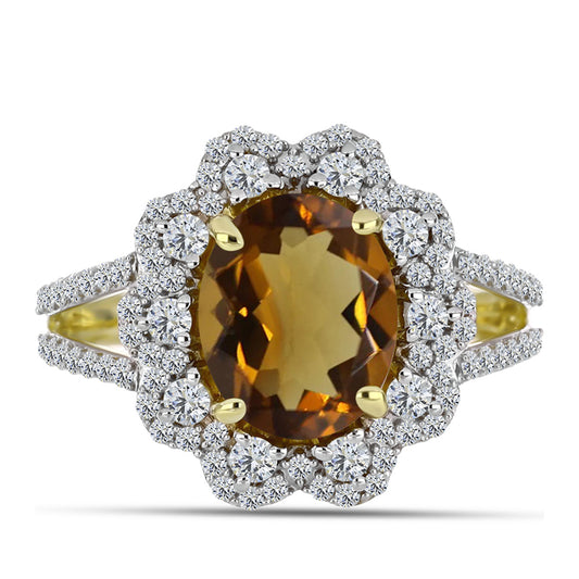 Anel de Prata com Banho de Ouro com Quartzo Cognac e Topázio Branco