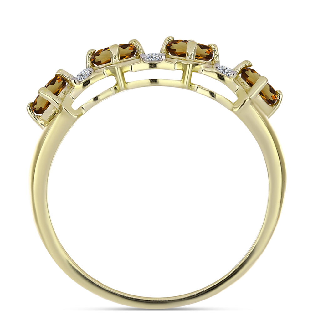 Anel de Prata com Banho de Ouro com Quartzo Cognac e Topázio Branco 3 