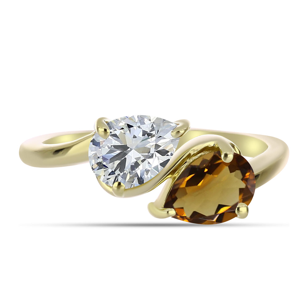 Anel de Prata com Banho de Ouro com Quartzo Cognac e Topázio Branco 1 