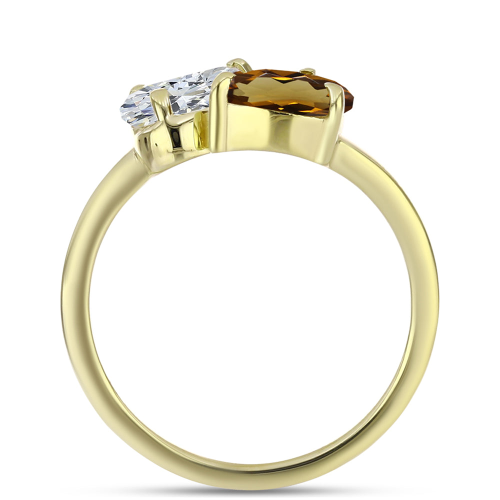 Anel de Prata com Banho de Ouro com Quartzo Cognac e Topázio Branco 2 