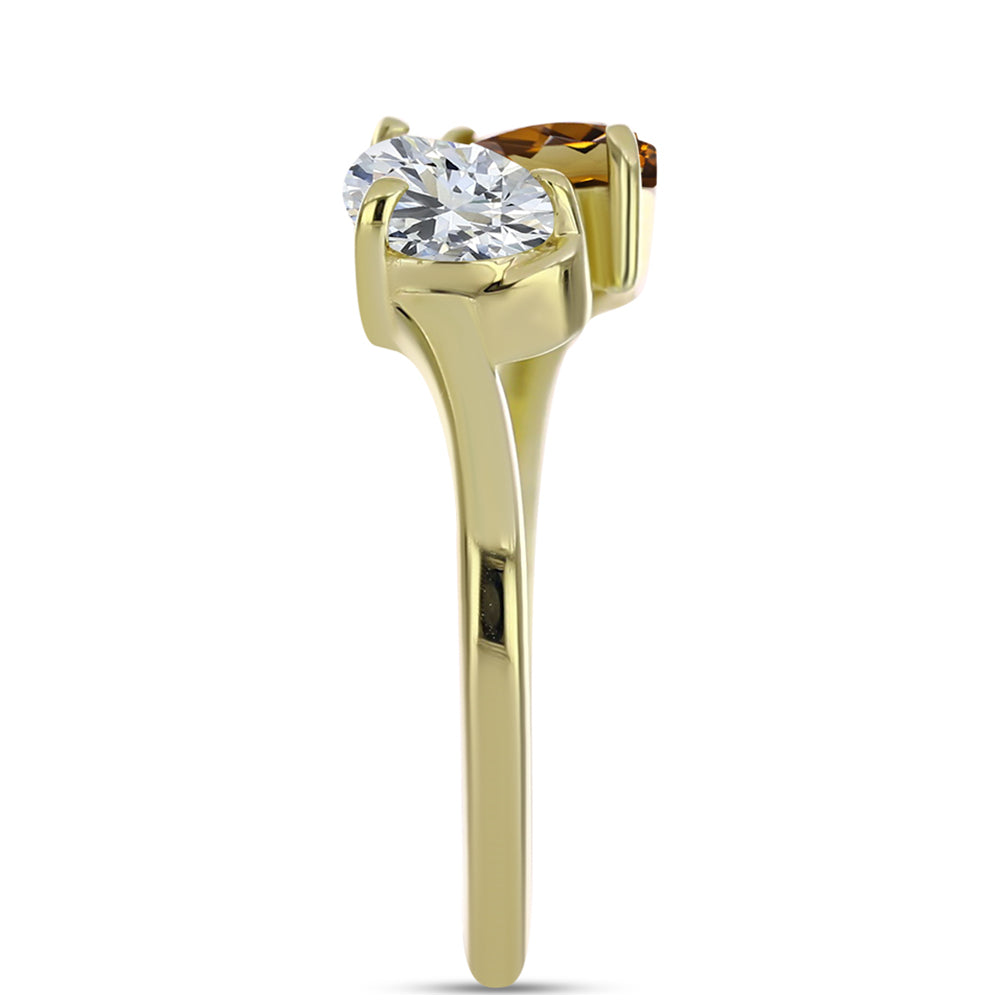 Anel de Prata com Banho de Ouro com Quartzo Cognac e Topázio Branco 4 