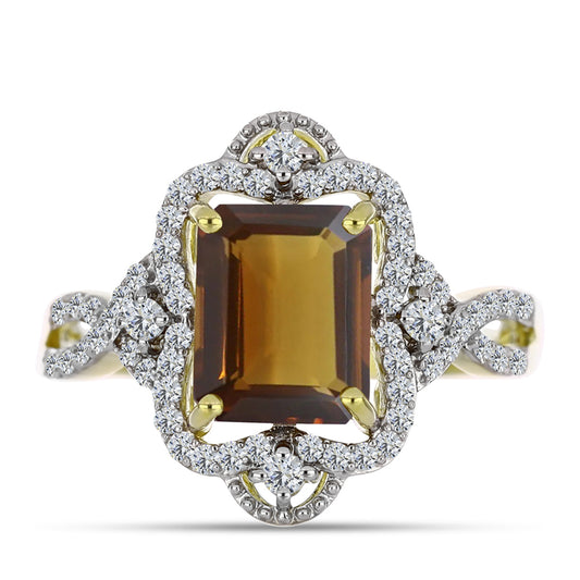 Anel de Prata com Banho de Ouro com Quartzo Cognac e Topázio Branco  Contraste: Cabeca de Veado (800)