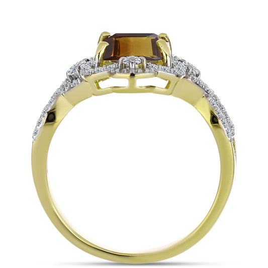 Anel de Prata com Banho de Ouro com Quartzo Cognac e Topázio Branco  Contraste: Cabeca de Veado (800)