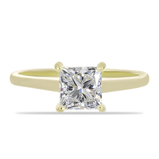 Anel de Prata com Banho de Ouro com Diamante certificado e cultivado em laboratório