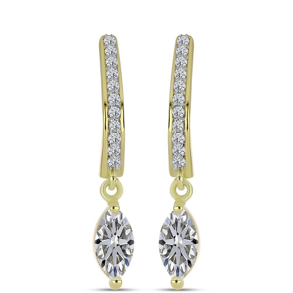 Brincos de Prata com Banho de Ouro com Diamante certificado e cultivado em laboratório e Topázio Branco 1 