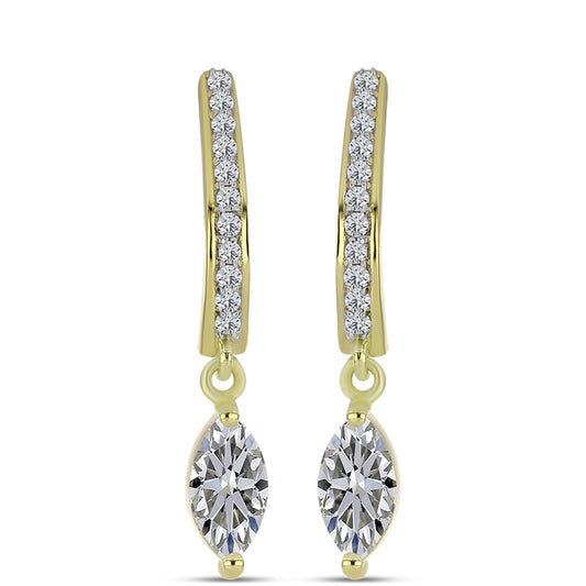 Brincos de Prata com Banho de Ouro com Diamante certificado e cultivado em laboratório e Topázio Branco