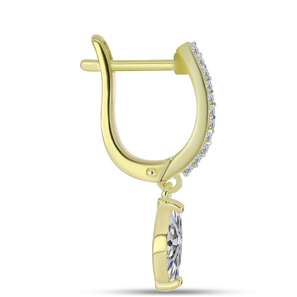 Brincos de Prata com Banho de Ouro com Diamante certificado e cultivado em laboratório e Topázio Branco