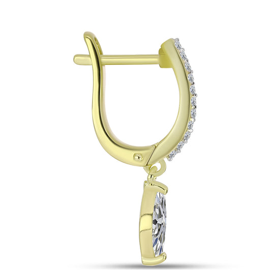 Brincos de Prata com Banho de Ouro com Diamante certificado e cultivado em laboratório e Topázio Branco