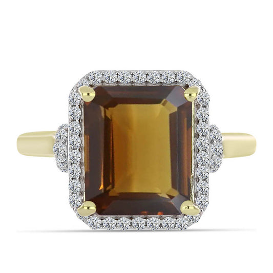 Anel de Prata com Banho de Ouro com Quartzo Cognac e Topázio Branco  Contraste: Cabeca de Veado (800)