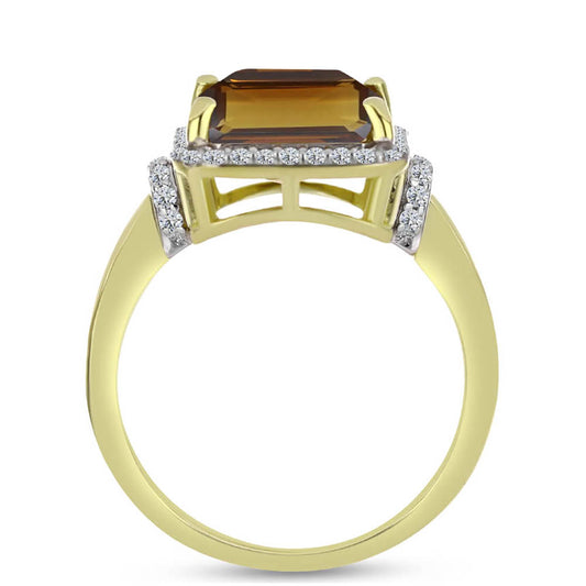 Anel de Prata com Banho de Ouro com Quartzo Cognac e Topázio Branco  Contraste: Cabeca de Veado (800)