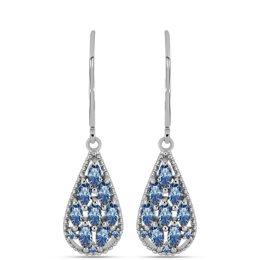 Brincos de Prata com Moissanite Azul Oceano