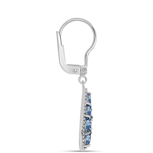 Brincos de Prata com Moissanite Azul Oceano