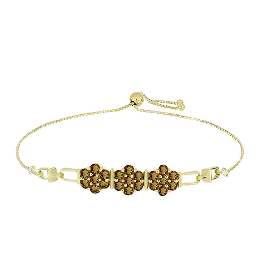 Pulseira de Prata com Banho de Ouro com Quartzo Cognac  Contraste: Cabeca de Veado (800)