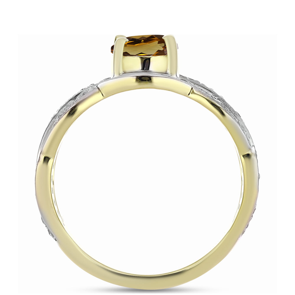 Anel de Prata com Banho de Ouro com Quartzo Cognac e Topázio Branco  Contraste: Cabeca de Veado (800) 2 