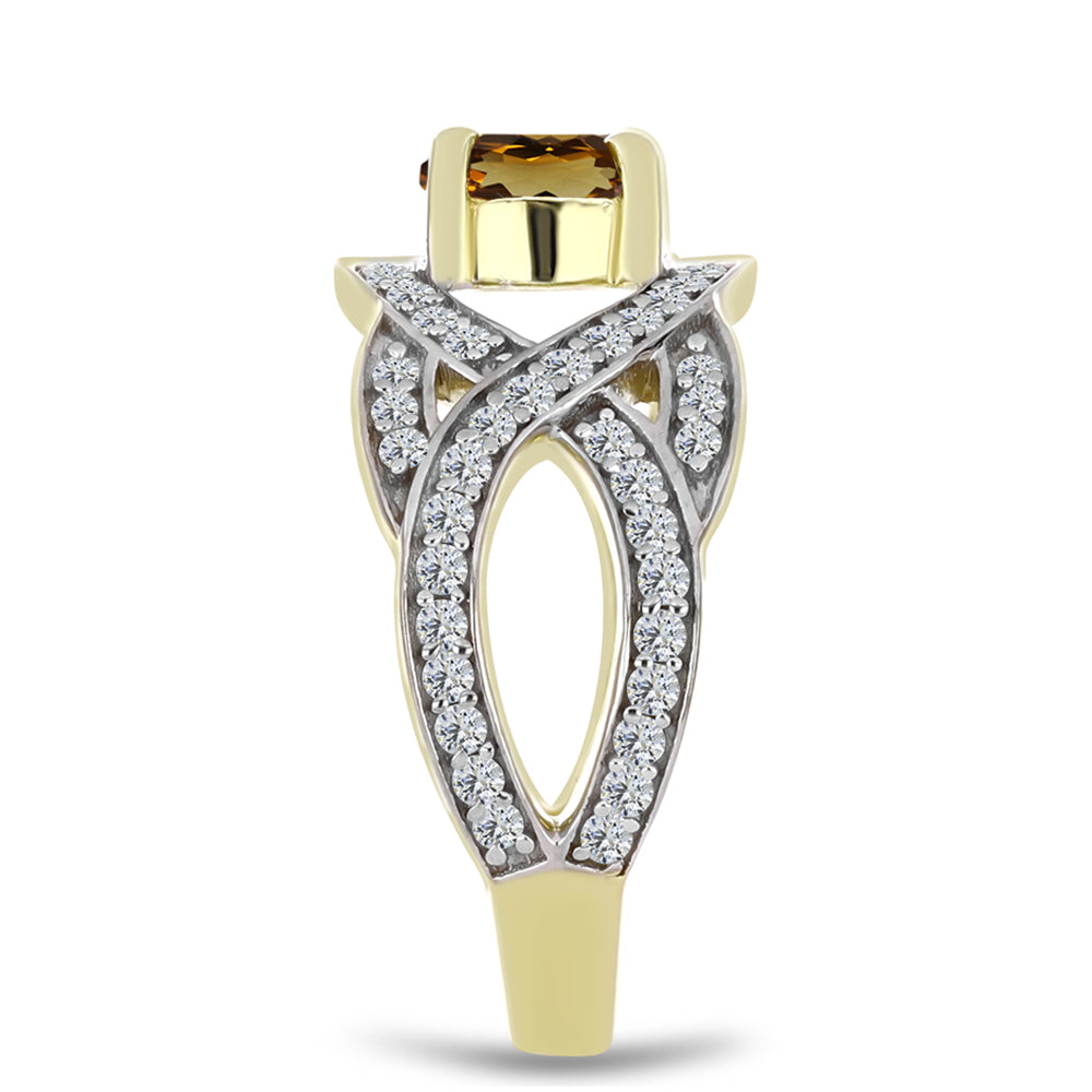 Anel de Prata com Banho de Ouro com Quartzo Cognac e Topázio Branco  Contraste: Cabeca de Veado (800) 4 