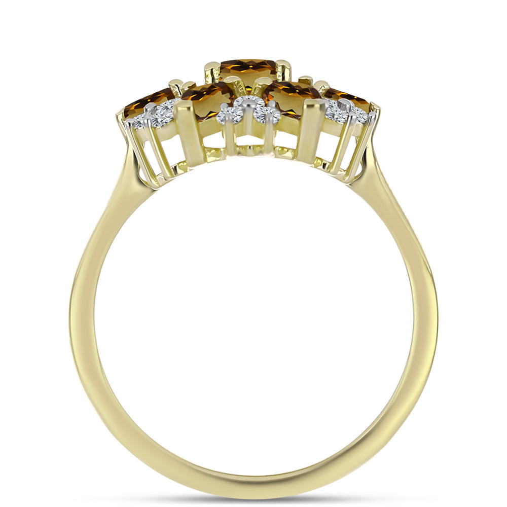 Anel de Prata com Banho de Ouro com Quartzo Cognac e Topázio Branco  Contraste: Cabeca de Veado (800)