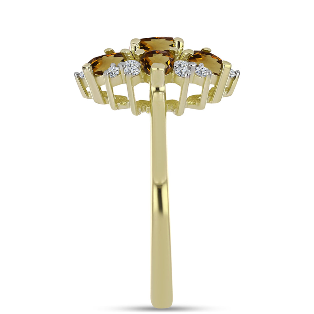 Anel de Prata com Banho de Ouro com Quartzo Cognac e Topázio Branco  Contraste: Cabeca de Veado (800)