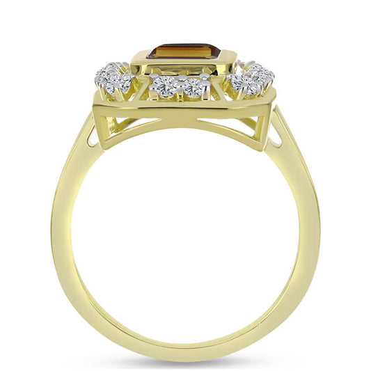 Anel de Prata com Banho de Ouro com Quartzo Cognac e Topázio Branco  Contraste: Cabeca de Veado (800)