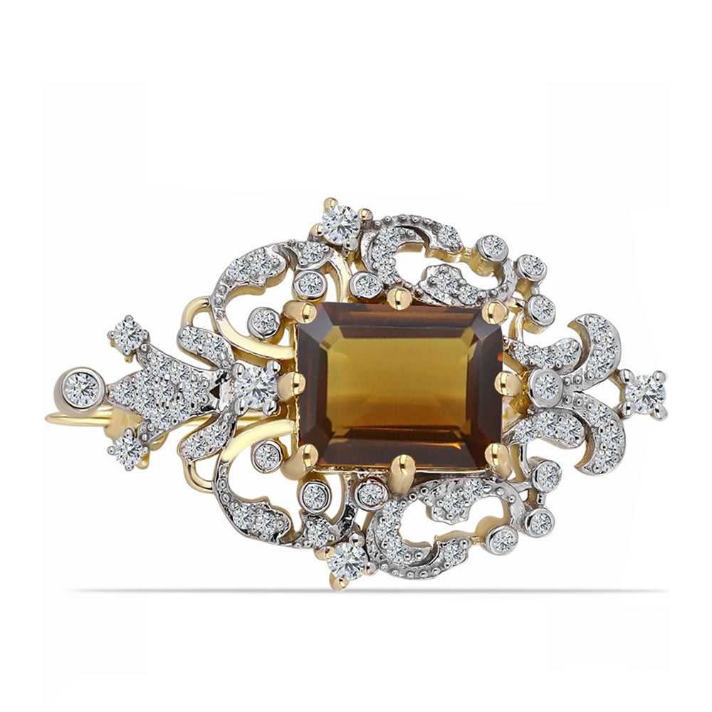 Alfinete de Prata com Banho de Ouro com Quartzo Cognac e Topázio Branco  Contraste: Cabeca de Veado (800) 1 