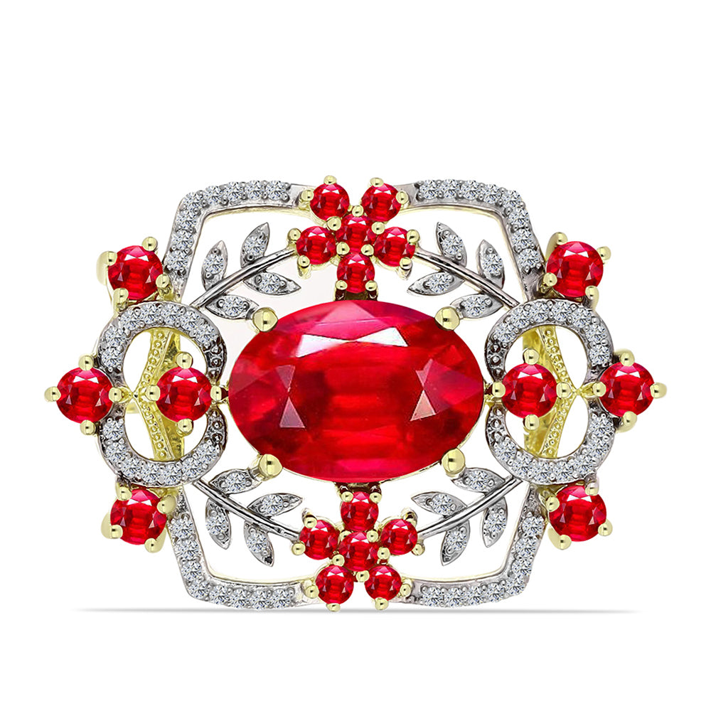 Alfinete de Prata com Banho de Ouro com Ágata Vermelha e Topázio Branco  Contraste: Cabeca de Veado (800) 1 